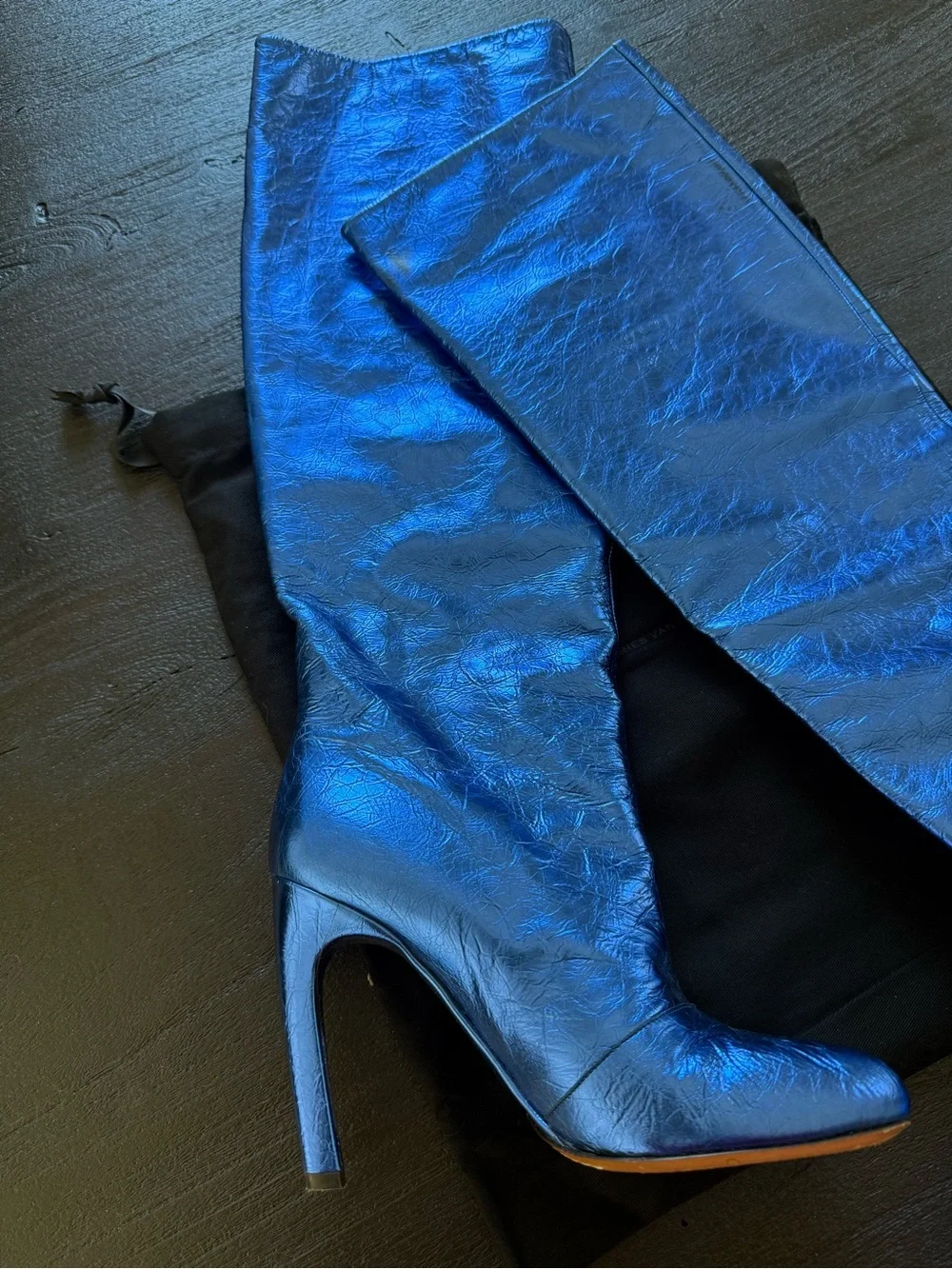 Dries Van Noten Metallic Blue Boots 39
